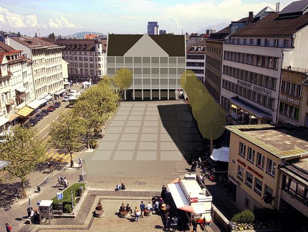 St.Gallen: Marktplatz ohne Parkplätze, mit Irahaus